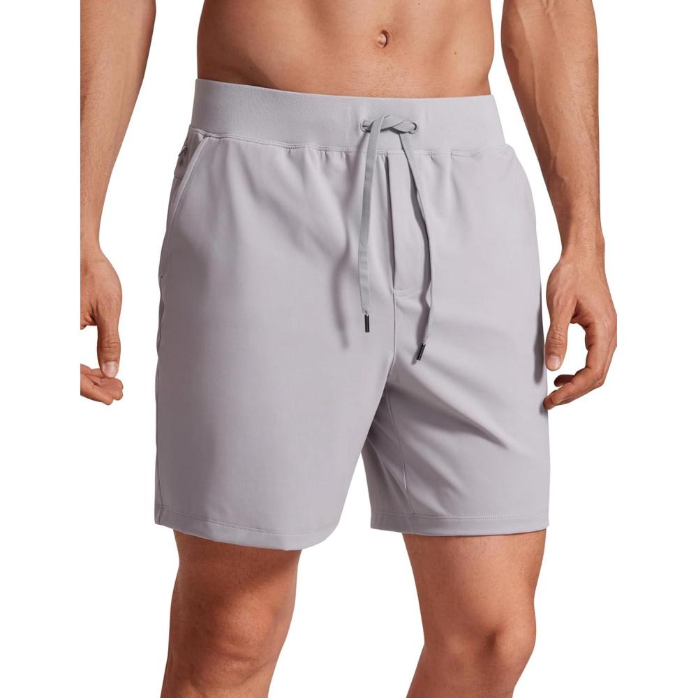 imageCRZ YOGA Mens FourWay Stretch Workout Shorts 7 Soft Durable for Casual Athletic with PocketsGull Gray