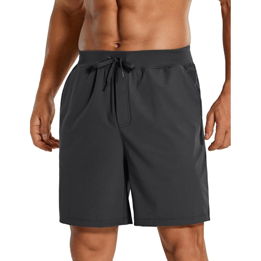 imageCRZ YOGA Mens FourWay Stretch Workout Shorts 7 Soft Durable for Casual Athletic with PocketsInk Gray