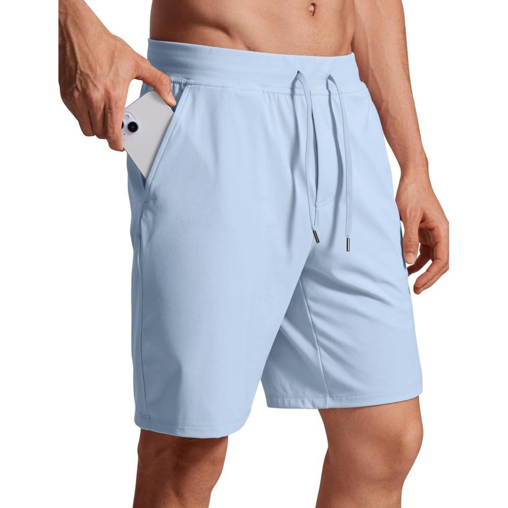 imageCRZ YOGA Mens FourWay Stretch Workout Shorts 9 Linerless Soft Durable for Casual Athletic with PocketsChambray Blue