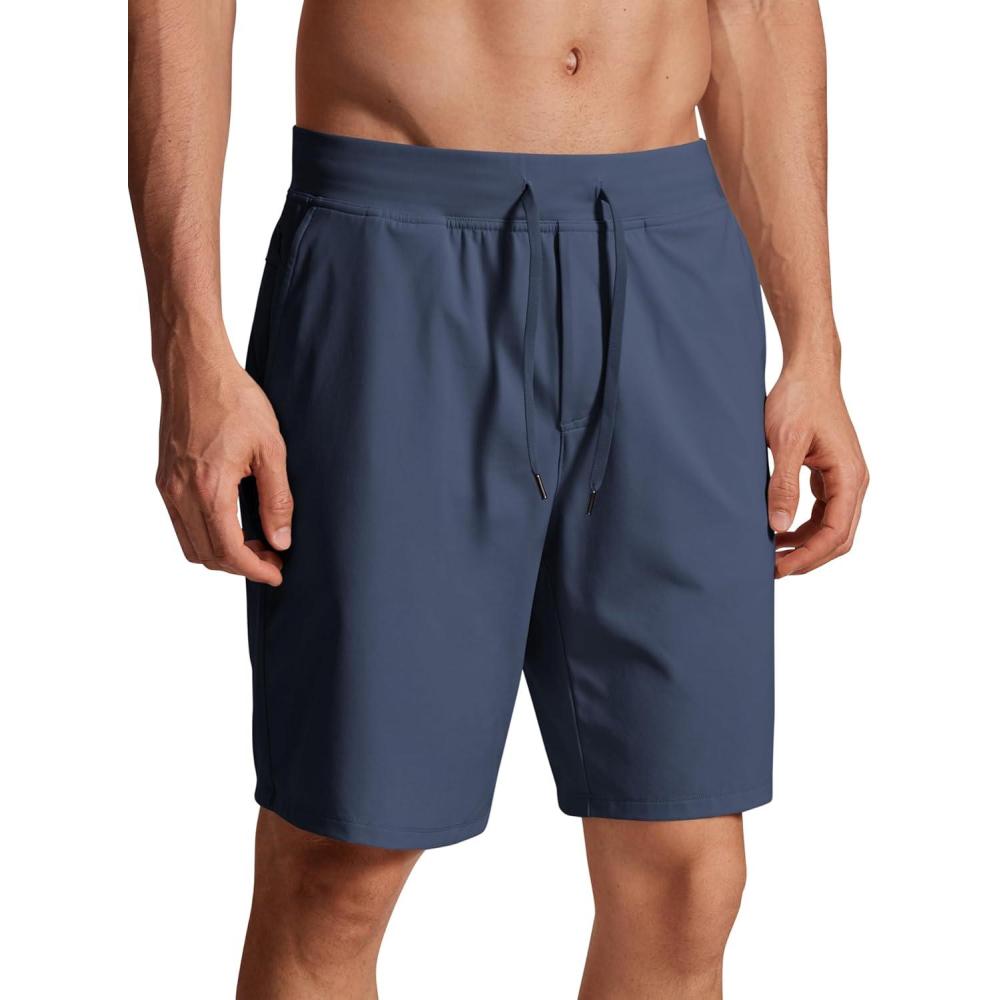 imageCRZ YOGA Mens FourWay Stretch Workout Shorts 9 Linerless Soft Durable for Casual Athletic with PocketsElectric Blue