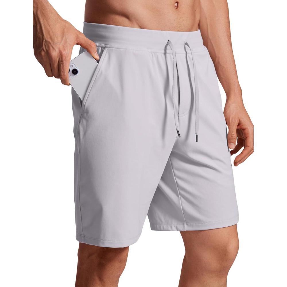 imageCRZ YOGA Mens FourWay Stretch Workout Shorts 9 Linerless Soft Durable for Casual Athletic with PocketsGull Gray