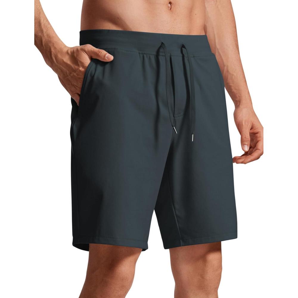 imageCRZ YOGA Mens FourWay Stretch Workout Shorts 9 Linerless Soft Durable for Casual Athletic with PocketsMelanite