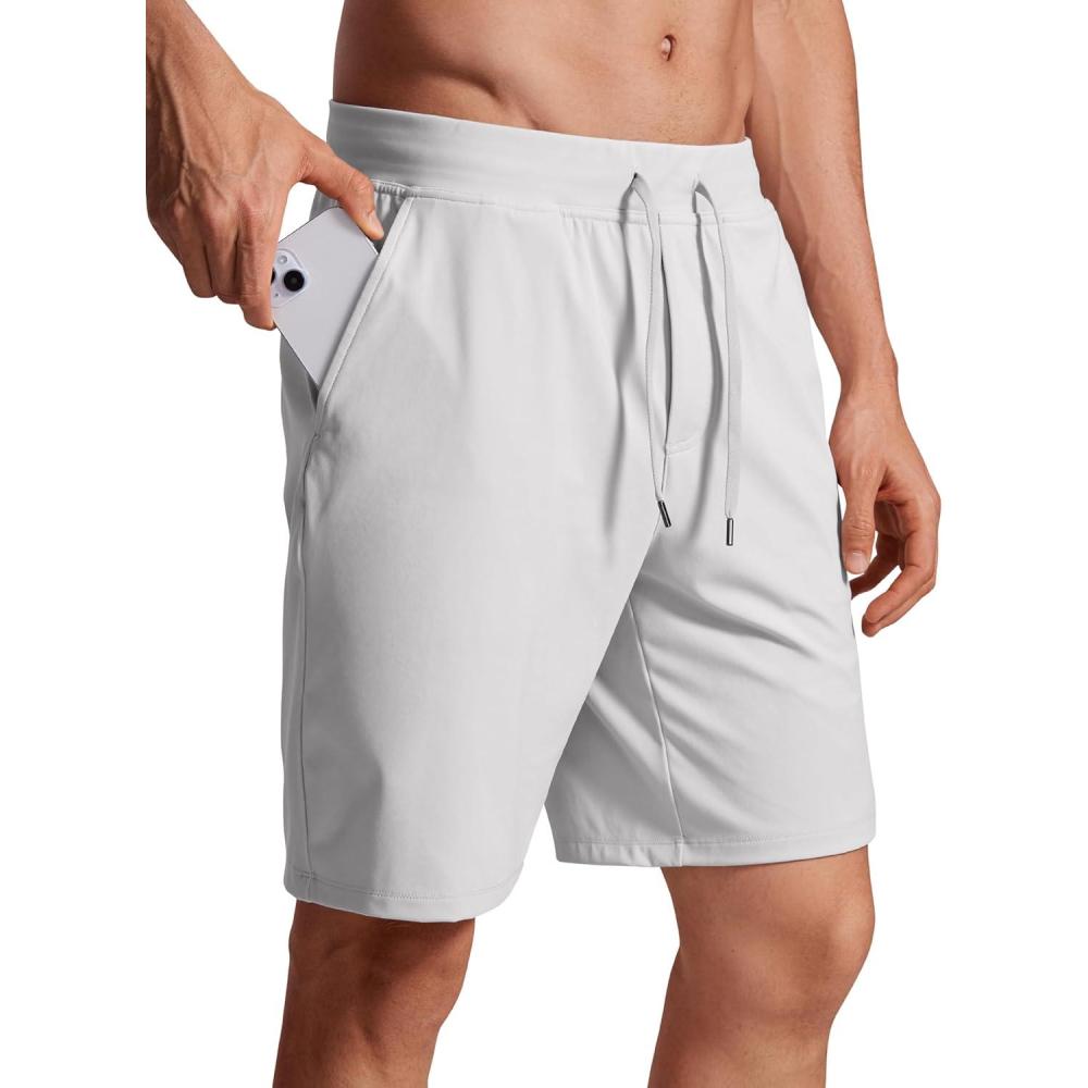 imageCRZ YOGA Mens FourWay Stretch Workout Shorts 9 Linerless Soft Durable for Casual Athletic with PocketsPlatinum Grey