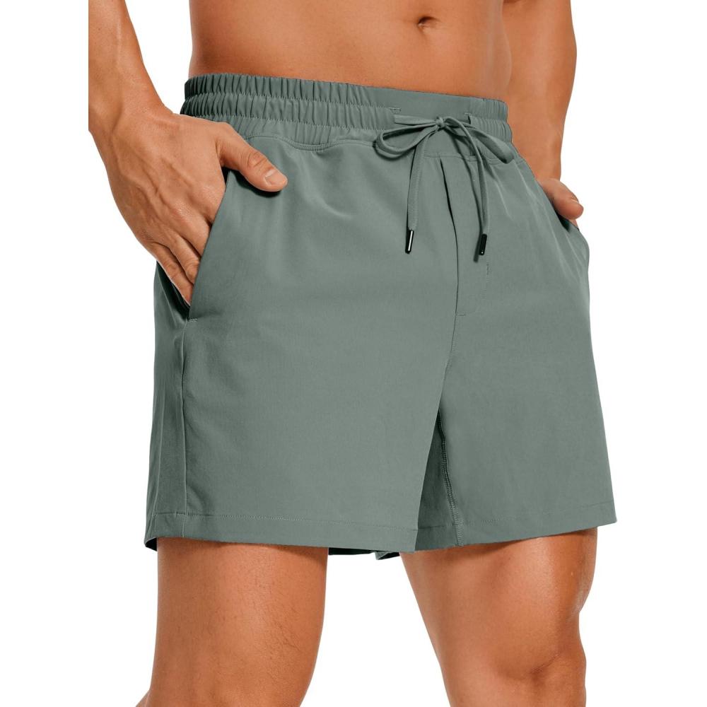 imageCRZ YOGA Mens Linerless Workout Shorts 5 Lightweight Quick Dry for Running Sports Athletic Gym with PocketsGrey Sage