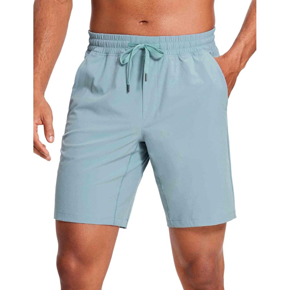 imageCRZ YOGA Mens Linerless Workout Shorts 9 Quick Dry for Running Sports Athletic Gym with PocketsLight Grayish Blue