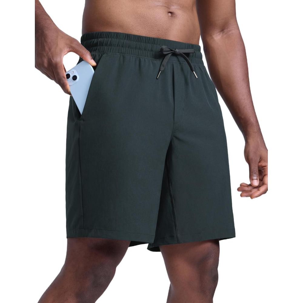 imageCRZ YOGA Mens Linerless Workout Shorts 9 Quick Dry for Running Sports Athletic Gym with PocketsMelanite