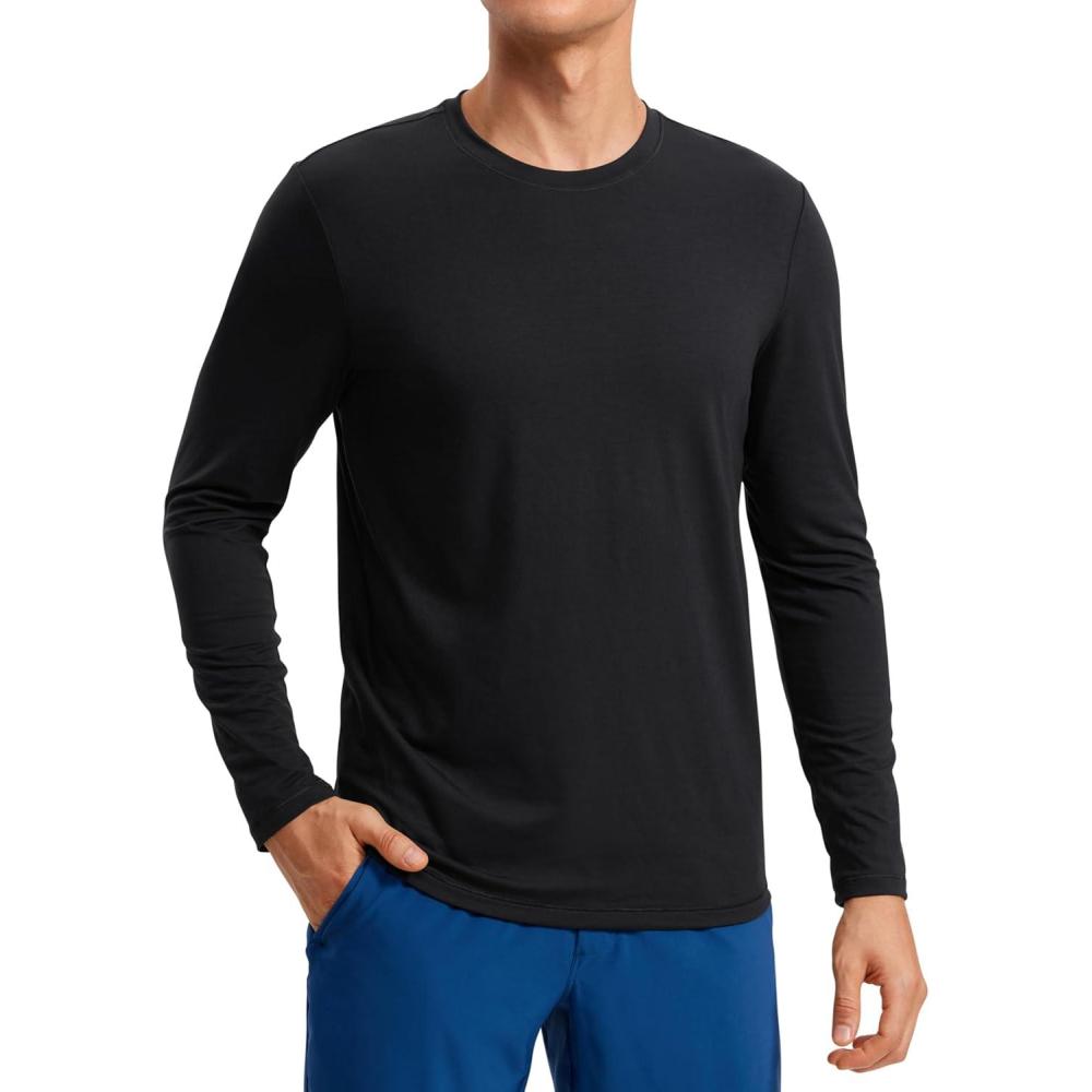 imageCRZ YOGA Mens Long Sleeve Basic Shirts Moisture Wicking Workout Tops Casual Crewneck Comfort TShirtBlack