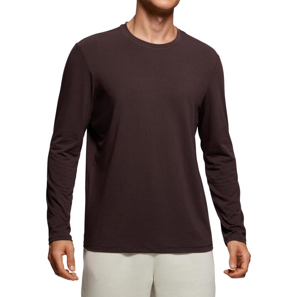 imageCRZ YOGA Mens Long Sleeve Basic Shirts Moisture Wicking Workout Tops Casual Crewneck Comfort TShirtHot Fudge Brown