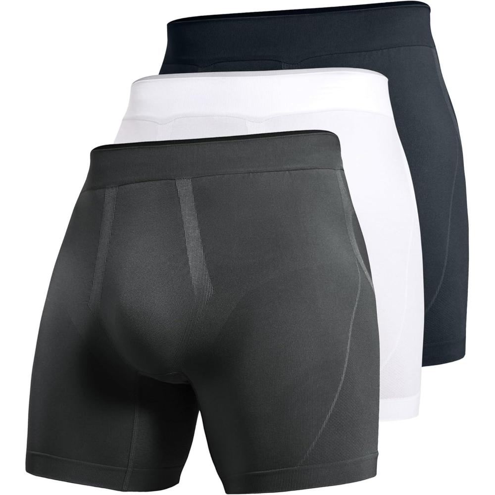 imageCRZ YOGA Mens Seamless 5quot Boxer Briefs Breathable Sports Underwear 3PackInk Graytrue Navywhite