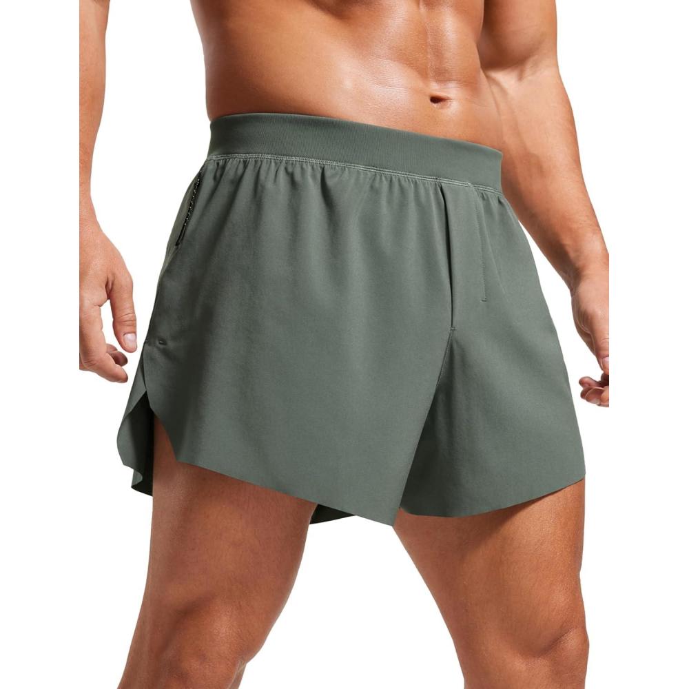 imageCRZ YOGA Mens Side Split Running Shorts 4 Quick Dry for Athletic Gym Workout with Zip Pocket and Brief LinerGrey Sage