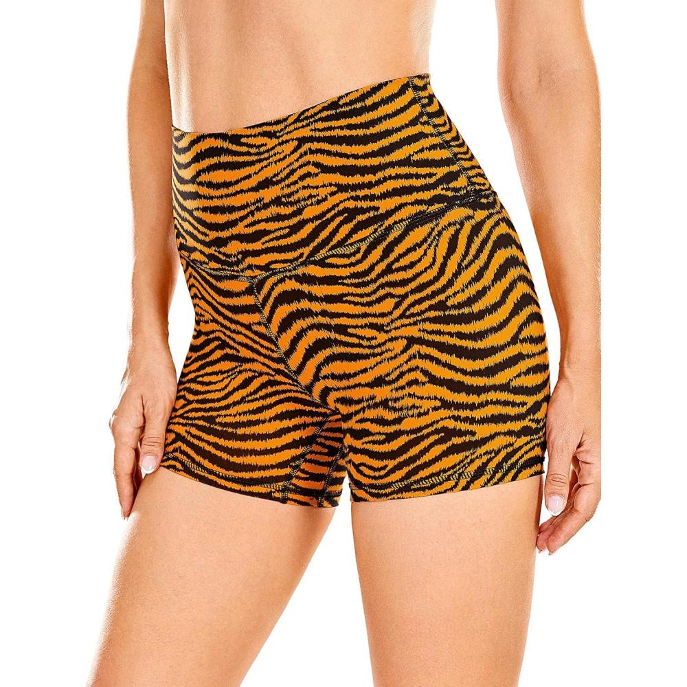imageCRZ YOGA Naked Feeling Biker Shorts 4 High Waist Yoga Workout Running Gym Spandex WomensBright Chloasma Horse Pattern