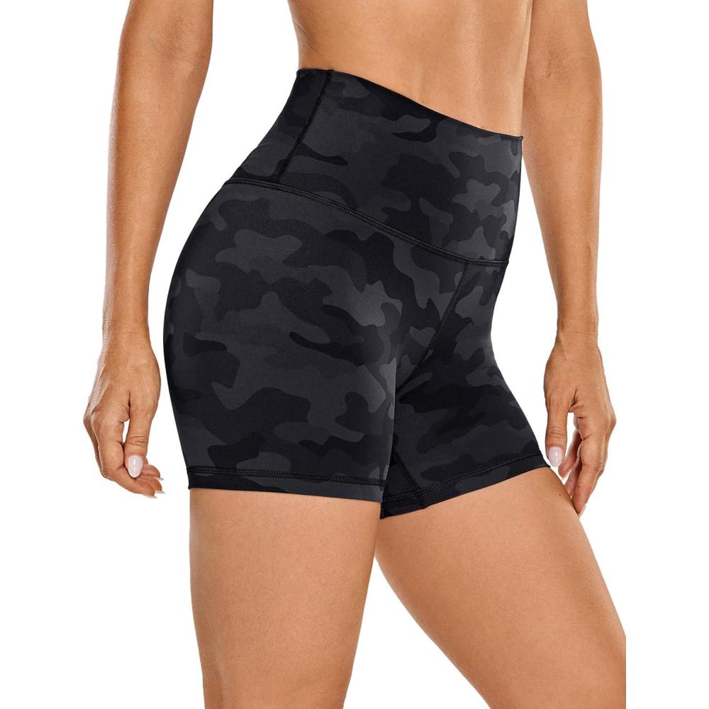 imageCRZ YOGA Naked Feeling Biker Shorts 4  High Waist Yoga Workout Running Gym Spandex WomensDark Grey Camouflage