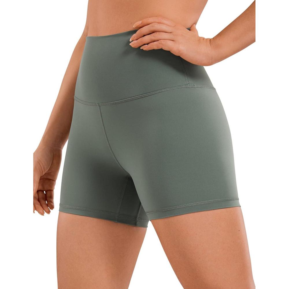 imageCRZ YOGA Naked Feeling Biker Shorts 4  High Waist Yoga Workout Running Gym Spandex WomensGrey Sage