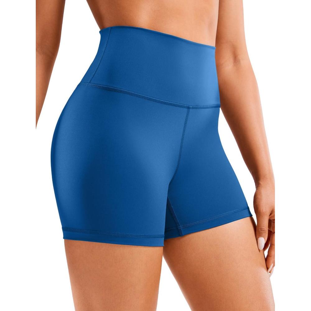 imageCRZ YOGA Naked Feeling Biker Shorts 4  High Waist Yoga Workout Running Gym Spandex WomensOcean Blue
