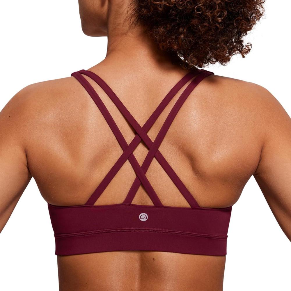 imageCRZ YOGA Naked Feeling Strappy Padded Sports Bras for Women Fitness Workout Top Criss Cross Back Yoga CamiRed Merlot