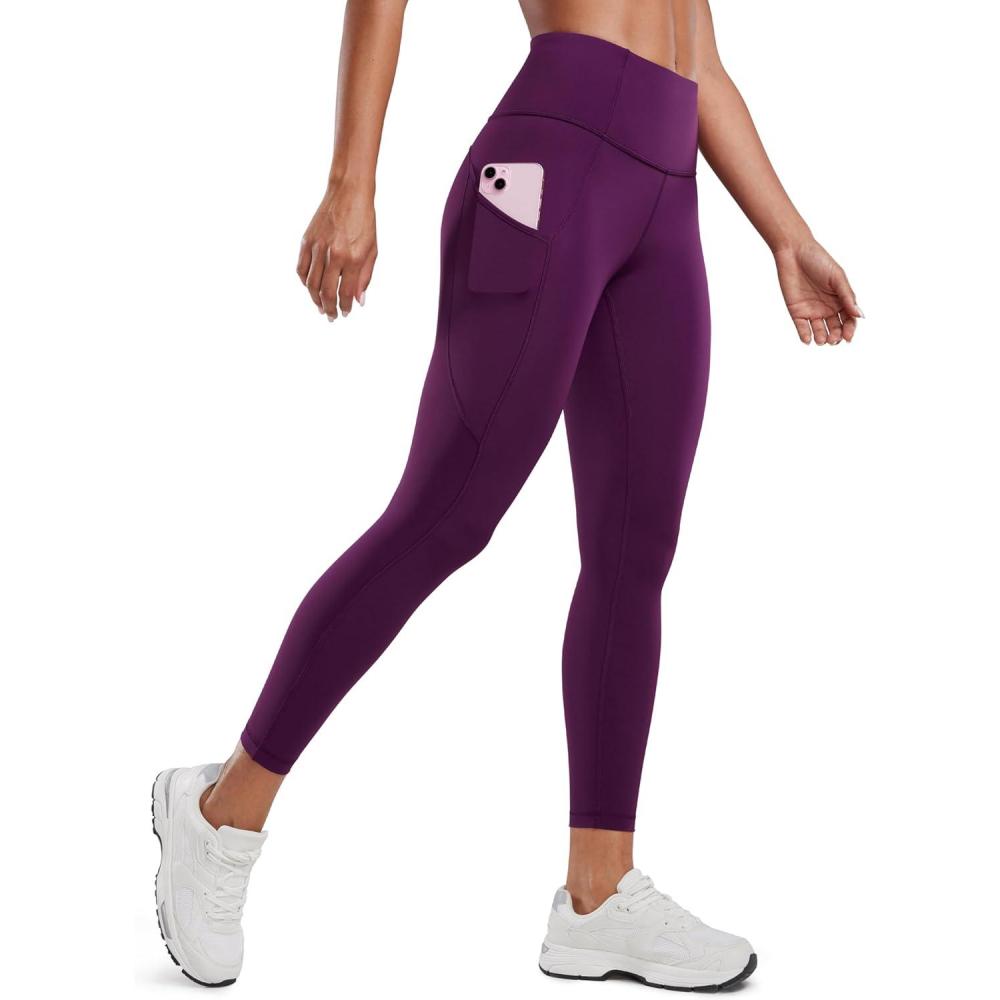 imageCRZ YOGA Naked Feeling Workout Leggings Pockets 25  High Waisted Womens Yoga Pants Running TightsPlum Magenta