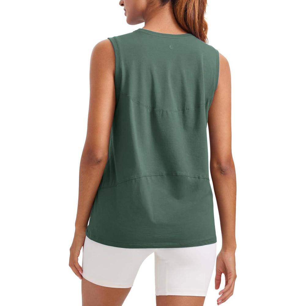 imageCRZ YOGA Pima Cotton High Neck Tank Basic Workout Sleeveless Tops for Women Soft Casual Athletic Yoga ShirtsGraphite Green