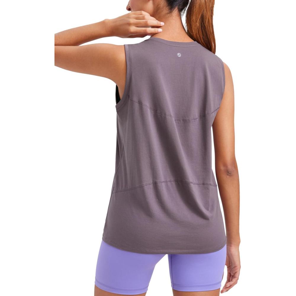imageCRZ YOGA Pima Cotton High Neck Tank Basic Workout Sleeveless Tops for Women Soft Casual Athletic Yoga ShirtsPurple Gray
