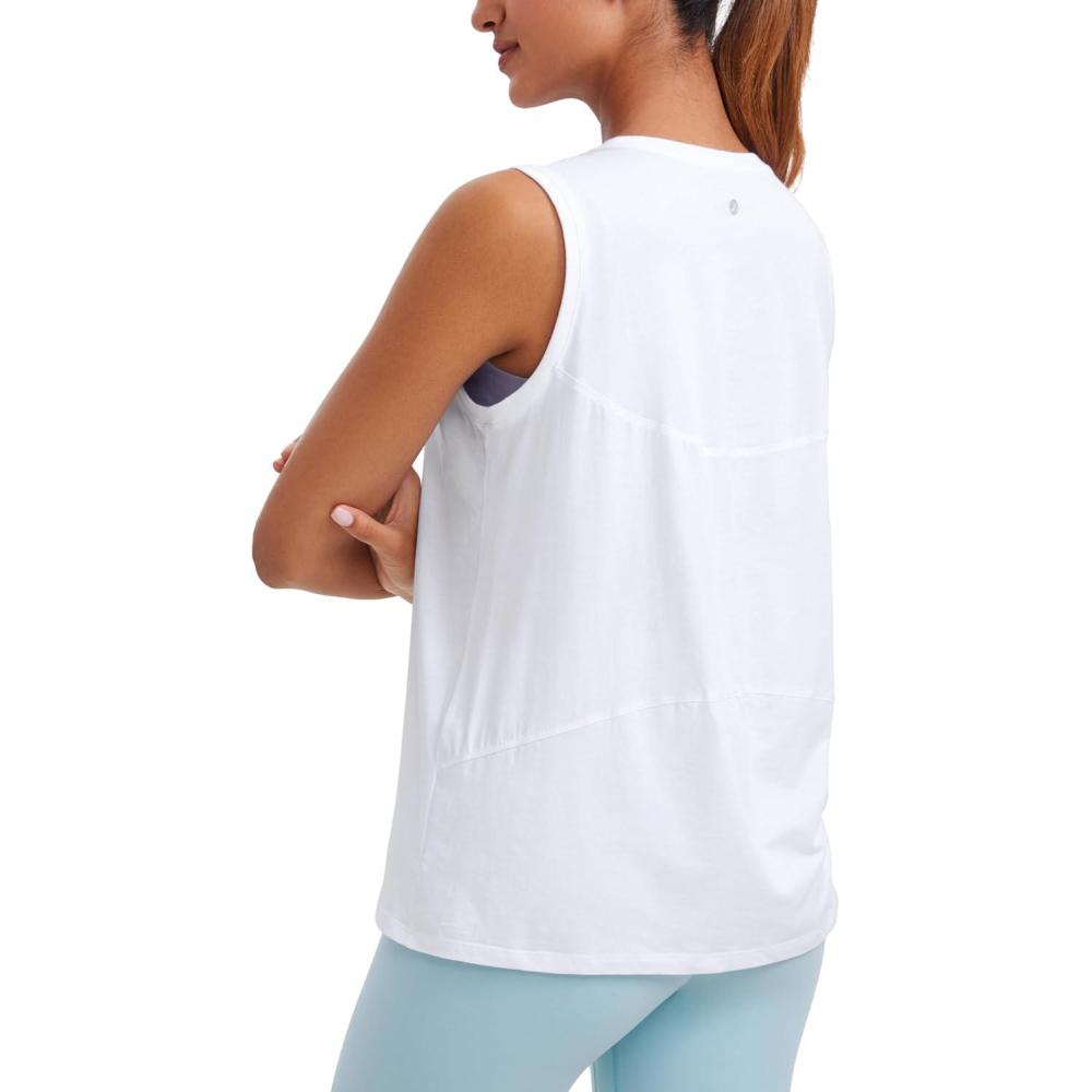 imageCRZ YOGA Pima Cotton High Neck Tank Basic Workout Sleeveless Tops for Women Soft Casual Athletic Yoga ShirtsWhite