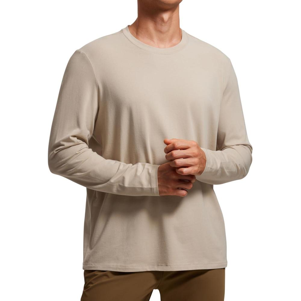 imageCRZ YOGA Pima Cotton Long Sleee Shirts for Men Casual Crewneck TShirts Breathable Workout Daily Basic Tee TopsMojave Tan