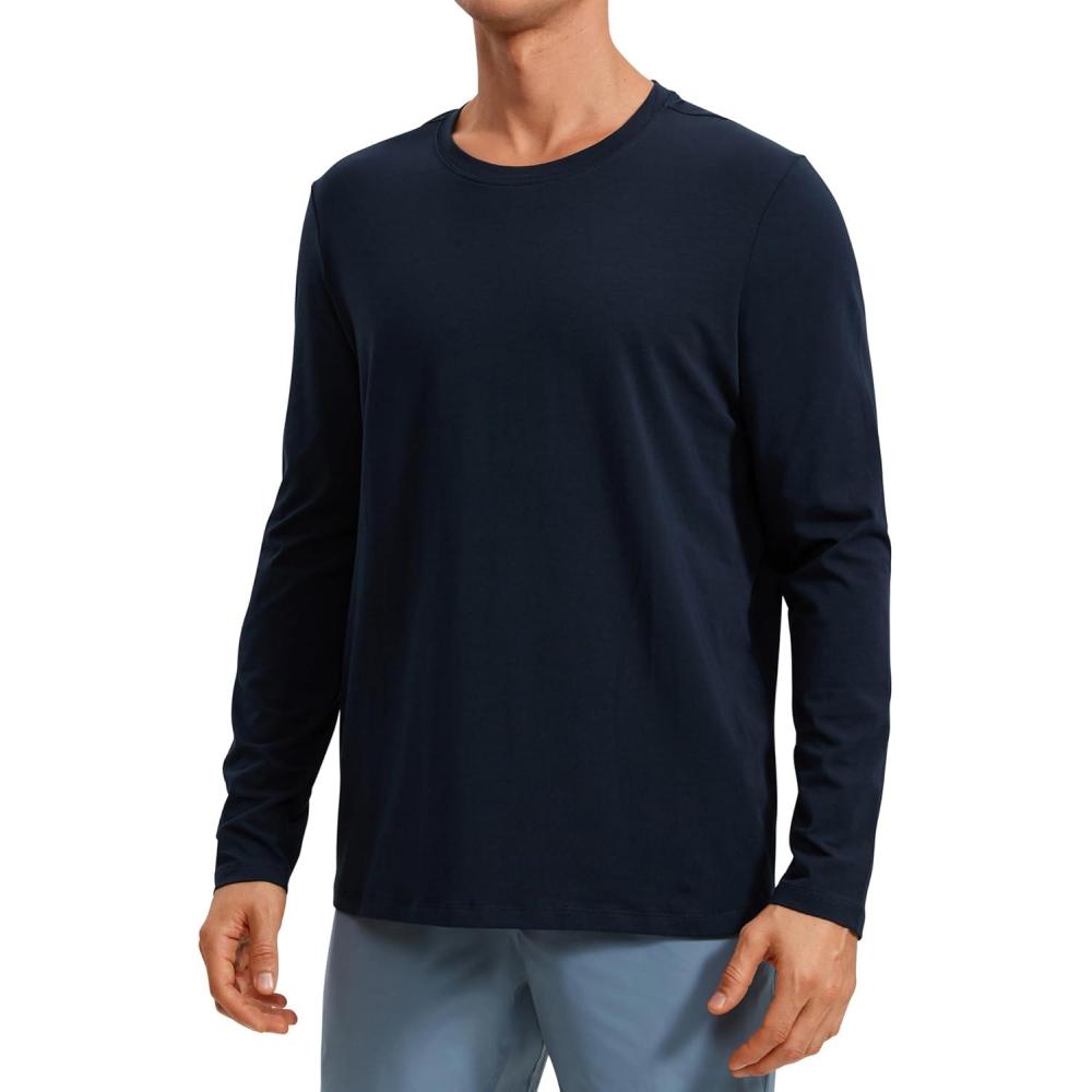 imageCRZ YOGA Pima Cotton Long Sleee Shirts for Men Casual Crewneck TShirts Breathable Workout Daily Basic Tee TopsTrue Navy
