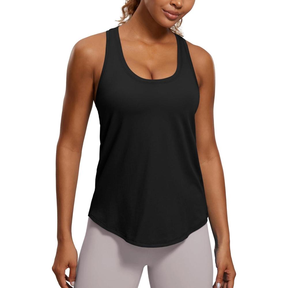 imageCRZ YOGA Pima Cotton Racerback Tank Tops for Women Workout Athletic Casual Soft Scoop Neck Sleeveless ShirtsBlack
