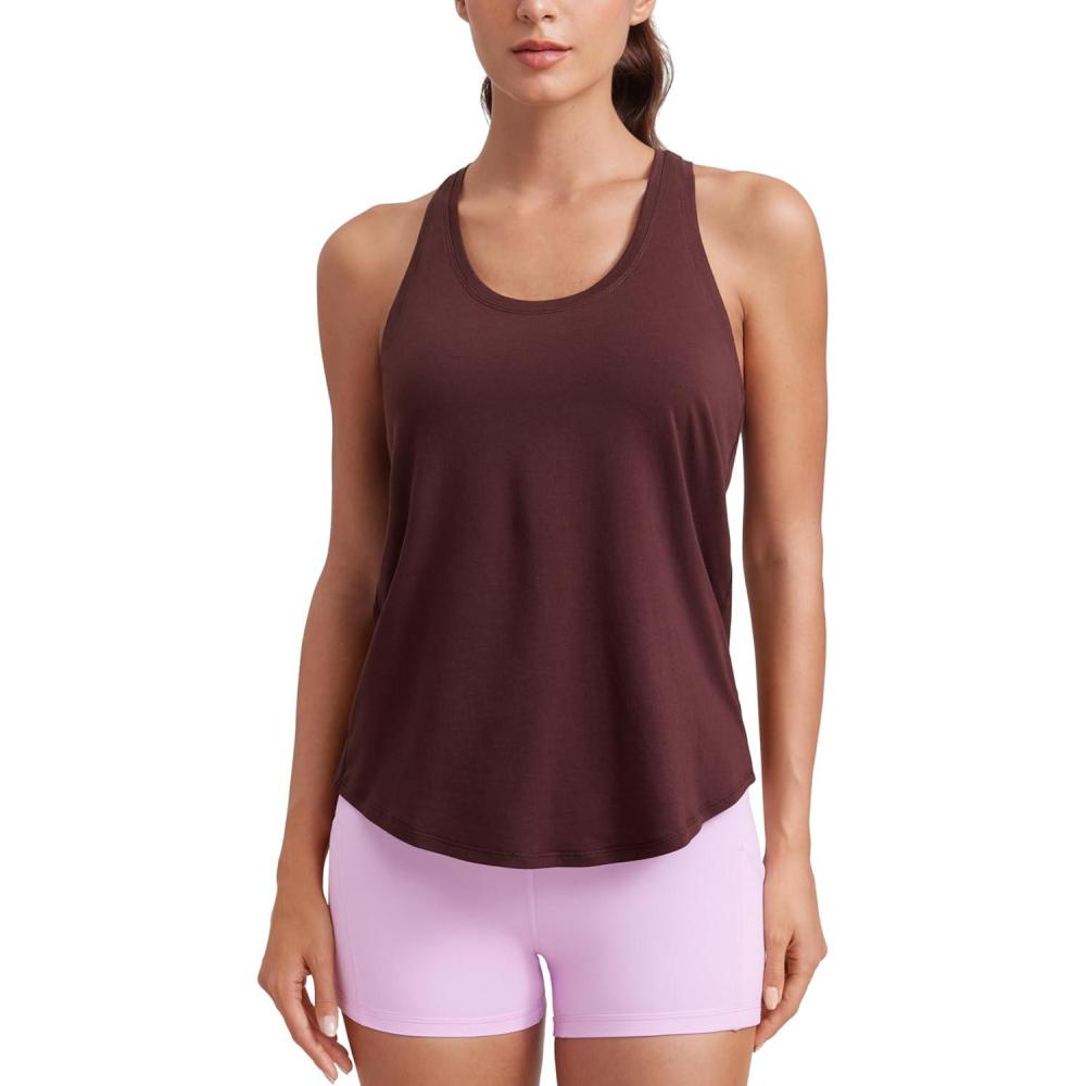 imageCRZ YOGA Pima Cotton Racerback Tank Tops for Women Workout Athletic Casual Soft Scoop Neck Sleeveless ShirtsDark Red