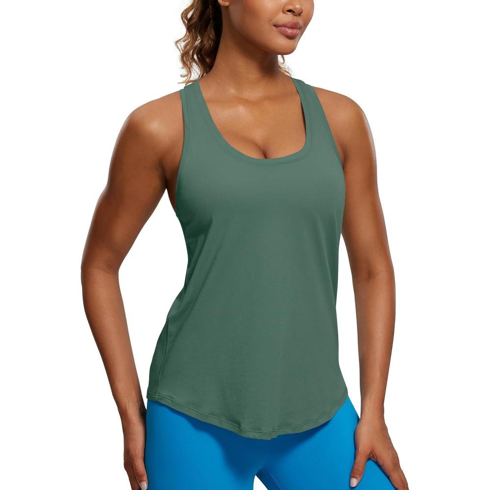 imageCRZ YOGA Pima Cotton Racerback Tank Tops for Women  Workout Athletic Casual Soft Scoop Neck Sleeveless ShirtsGraphite Green