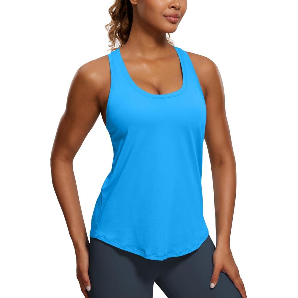 imageCRZ YOGA Pima Cotton Racerback Tank Tops for Women Workout Athletic Casual Soft Scoop Neck Sleeveless ShirtsMadagascar Blue