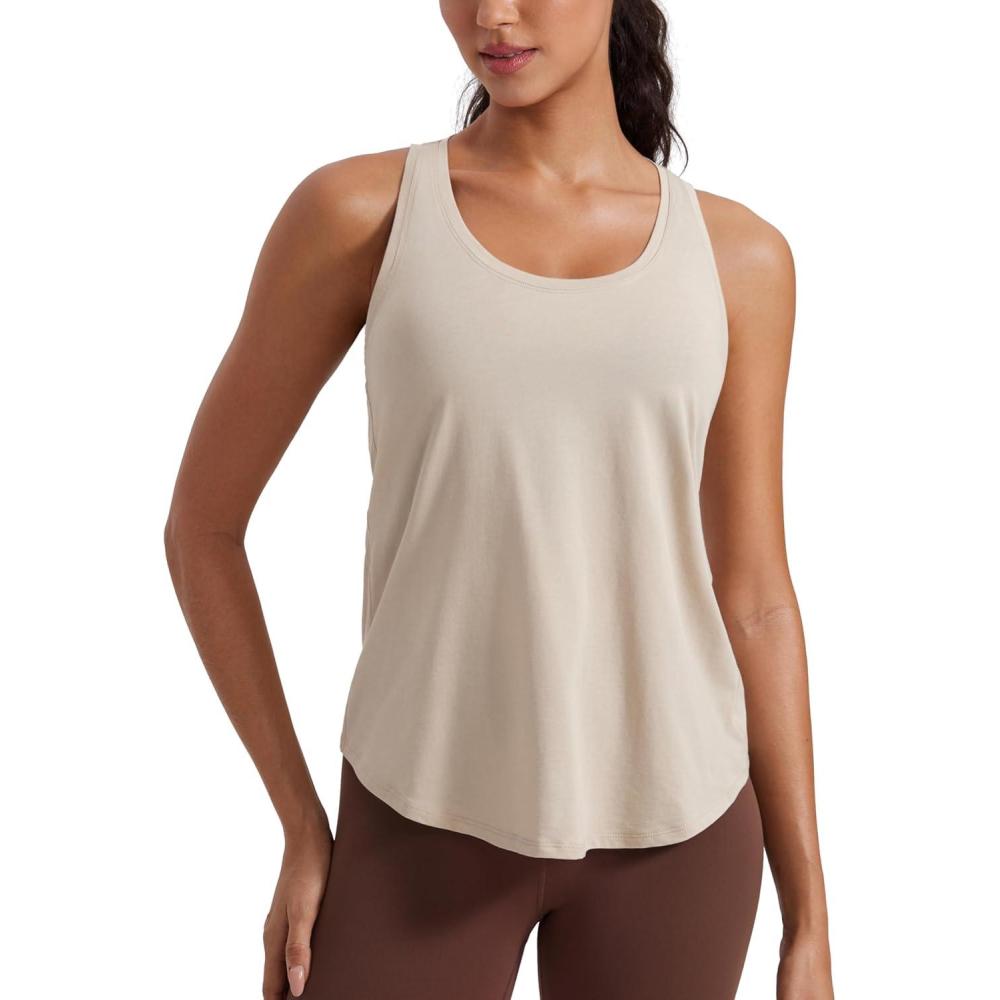 imageCRZ YOGA Pima Cotton Racerback Tank Tops for Women  Workout Athletic Casual Soft Scoop Neck Sleeveless ShirtsMojave Tan