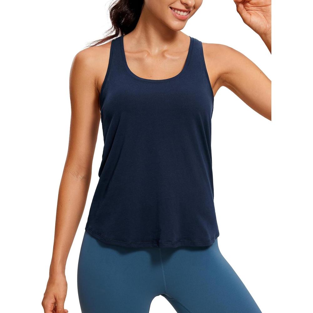 imageCRZ YOGA Pima Cotton Racerback Tank Tops for Women Workout Athletic Casual Soft Scoop Neck Sleeveless ShirtsNavy