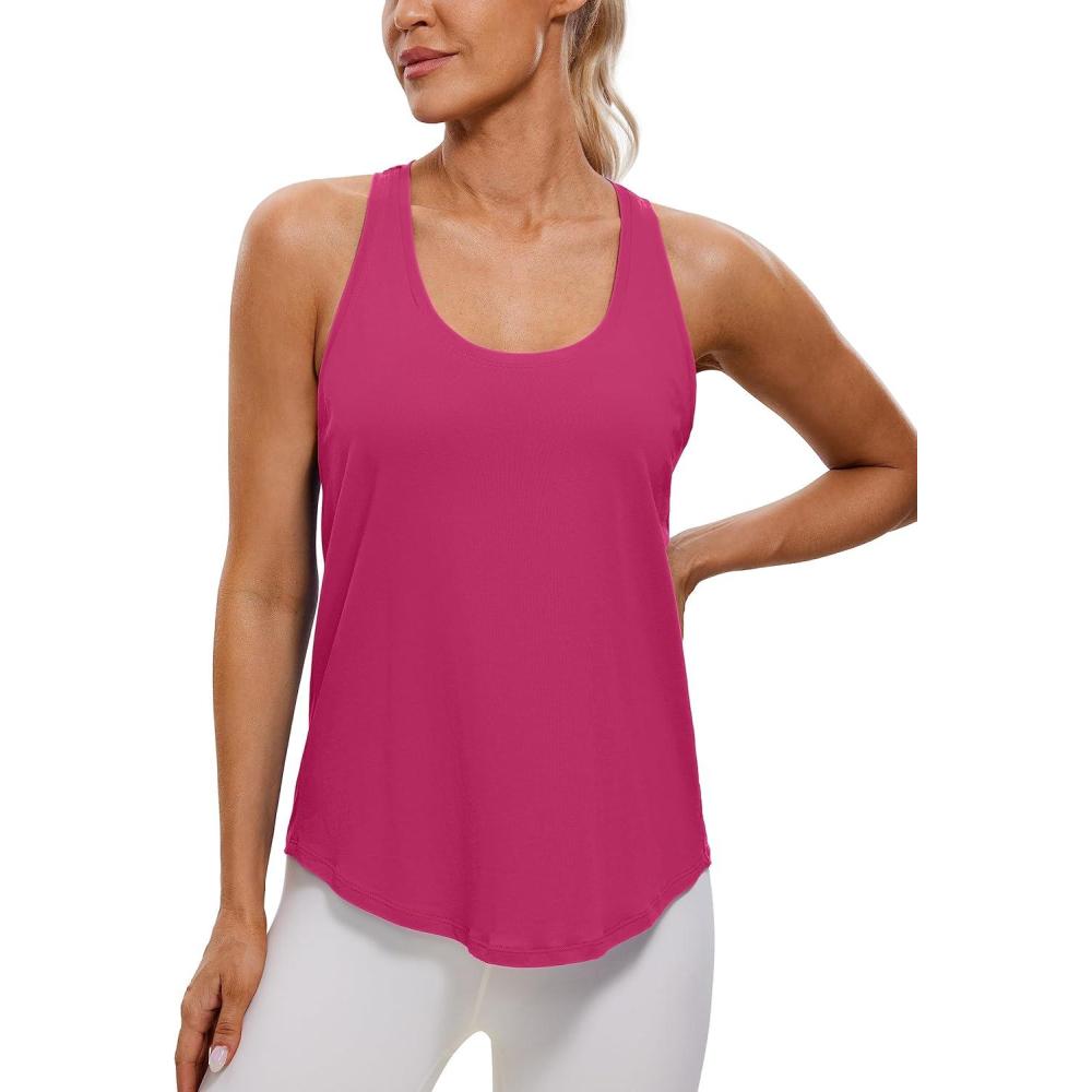 imageCRZ YOGA Pima Cotton Racerback Tank Tops for Women Workout Athletic Casual Soft Scoop Neck Sleeveless ShirtsSizzling Pink