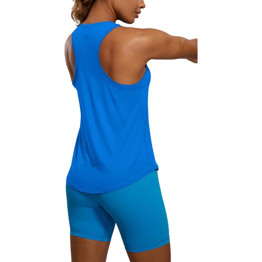 imageCRZ YOGA Pima Cotton Racerback Tank Tops for Women Workout Athletic Casual Soft Scoop Neck Sleeveless ShirtsSparkle Blue