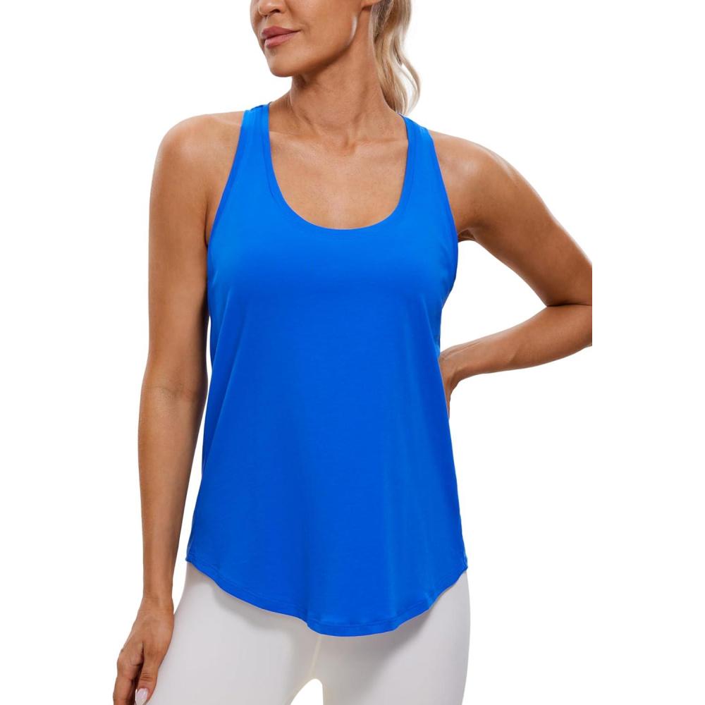 imageCRZ YOGA Pima Cotton Racerback Tank Tops for Women Workout Athletic Casual Soft Scoop Neck Sleeveless ShirtsStrong Blue