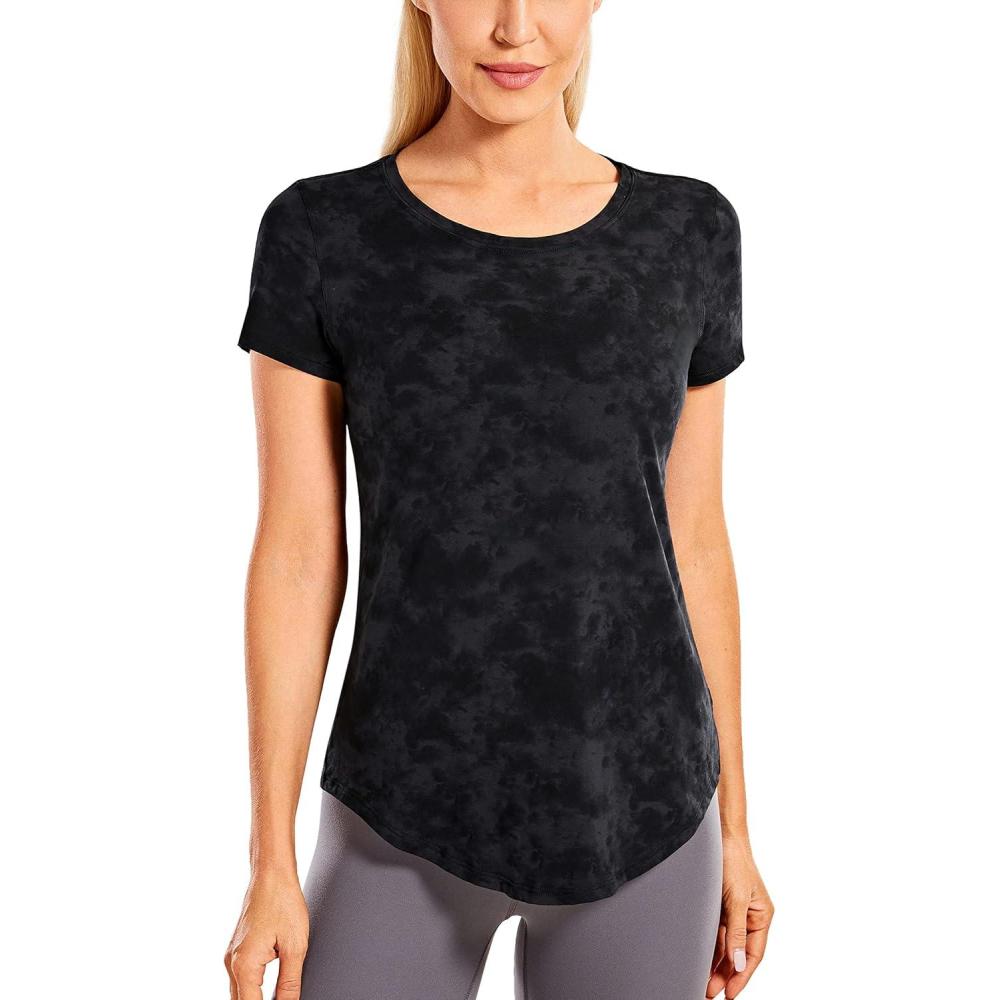 imageCRZ YOGA Pima Cotton Womens Short Sleeve Shirt Loose Casual Yoga TShirt Athletic Workout TopsTie Dye Smoke Ink