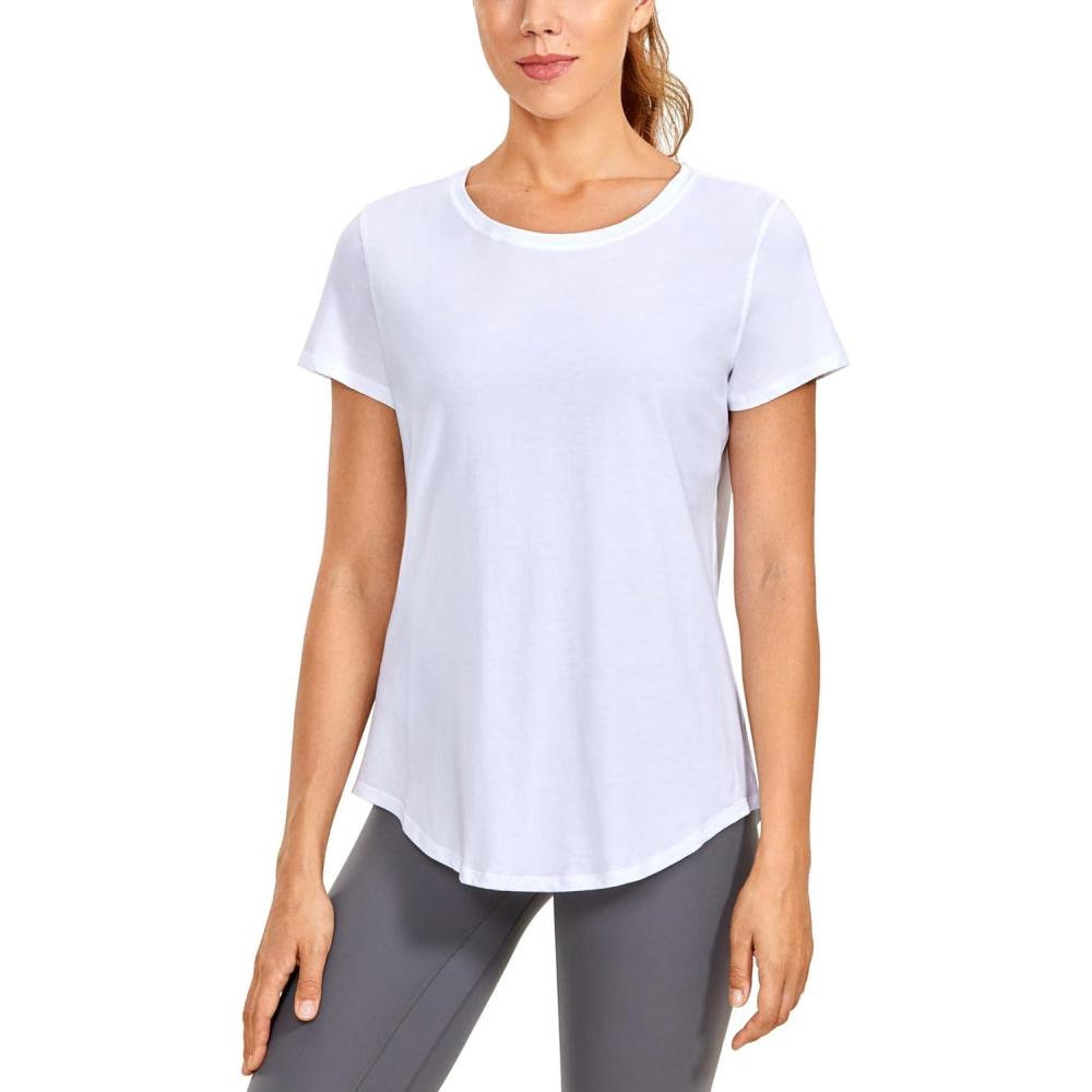 imageCRZ YOGA Pima Cotton Womens Short Sleeve Shirt Loose Casual Yoga TShirt Athletic Workout TopsWhite