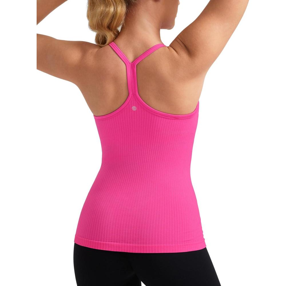 imageCRZ YOGA Seamless Workout Tank Tops for Women Racerback Athletic Camisole Sports Shirts with Built in BraHibiscus Purple