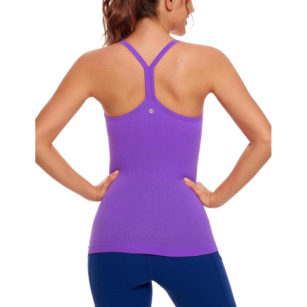 imageCRZ YOGA Seamless Workout Tank Tops for Women Racerback Athletic Camisole Sports Shirts with Built in BraRoyal Lilac