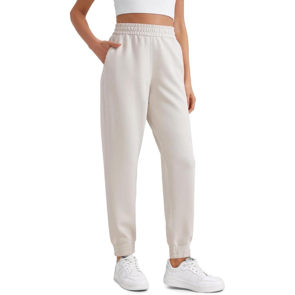 imageCRZ YOGA SoftAura Sweatpants Women Modal Joggers High Waisted Lounge Travel Casual Sweat Pants with Pockets Cinch BottomMilky White Bone