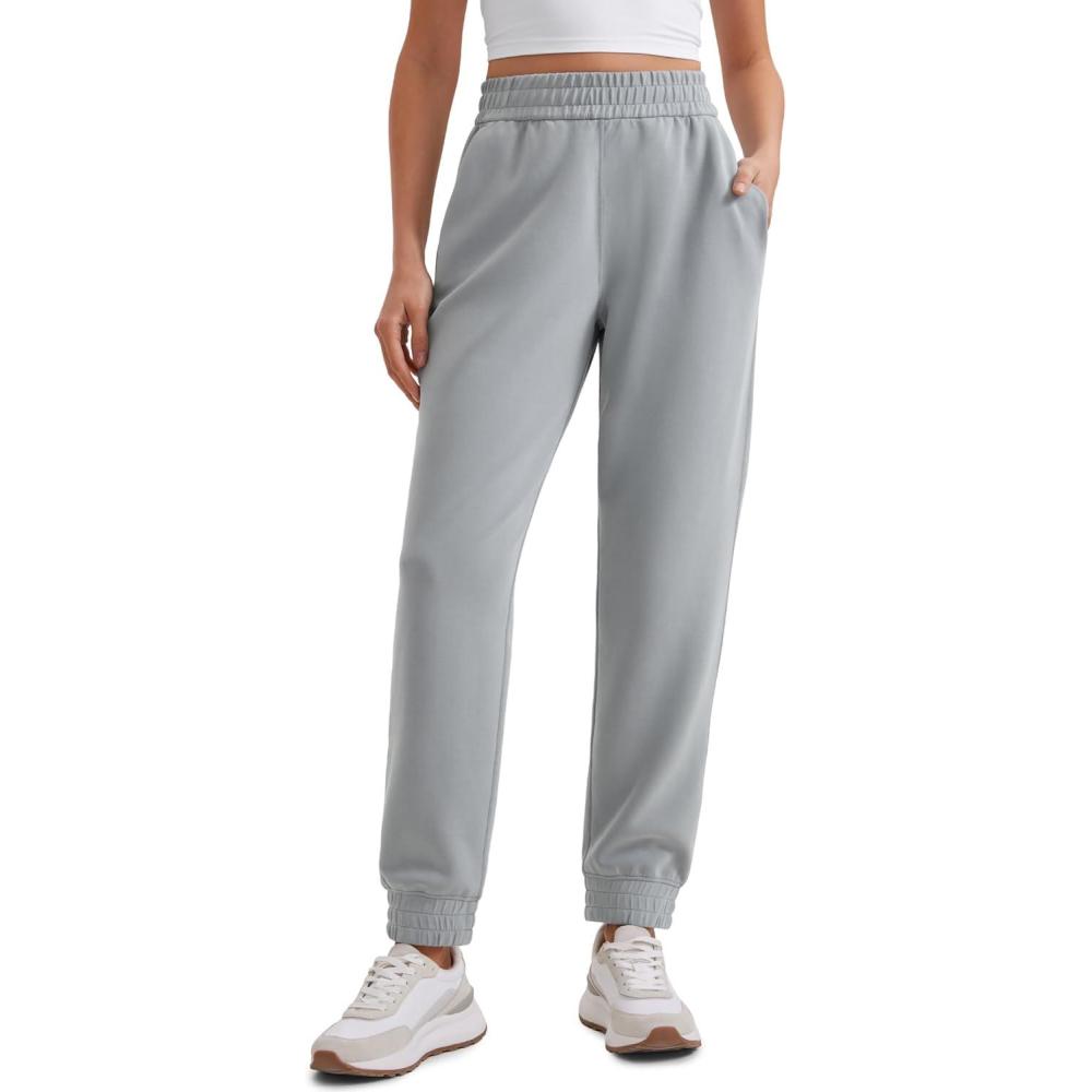 imageCRZ YOGA SoftAura Sweatpants Women Modal Joggers High Waisted Lounge Travel Casual Sweat Pants with Pockets Cinch BottomRhino Grey