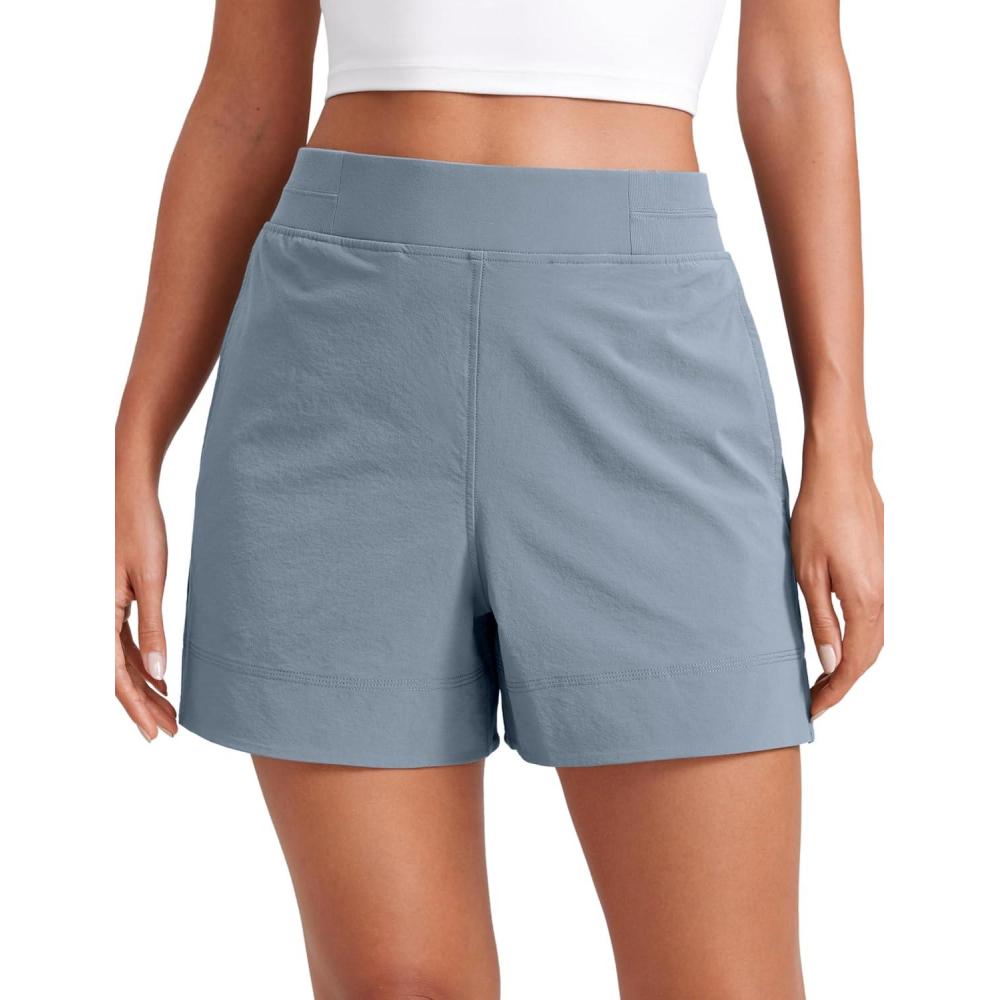 imageCRZ YOGA Stretch Womens Shorts Casual 4quot Linerless High Waisted V Slit for Athletic Hiking Dress Golf with PocketsBelgian Blue