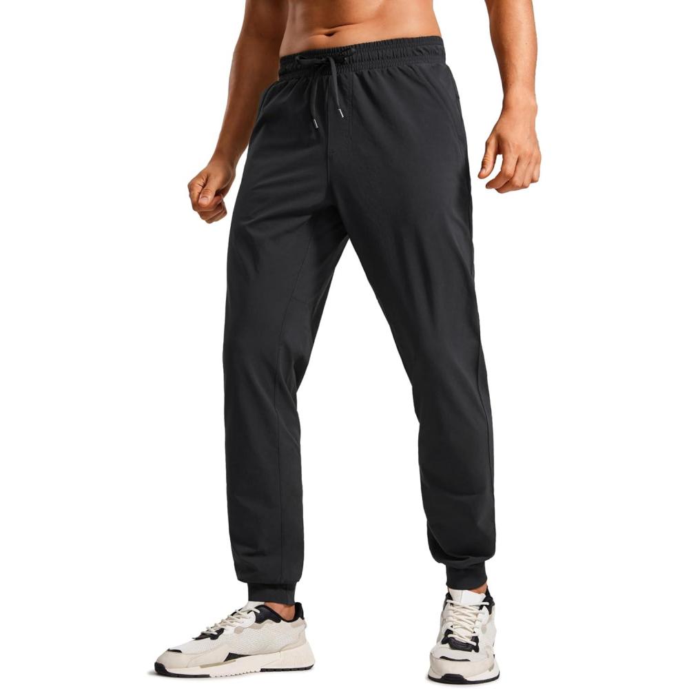 imageCRZ YOGA Stretch Workout Joggers for Men 29quot31quot Lightweight Water Resistant Outdoor Workout Pants with Zip PocketsBlack