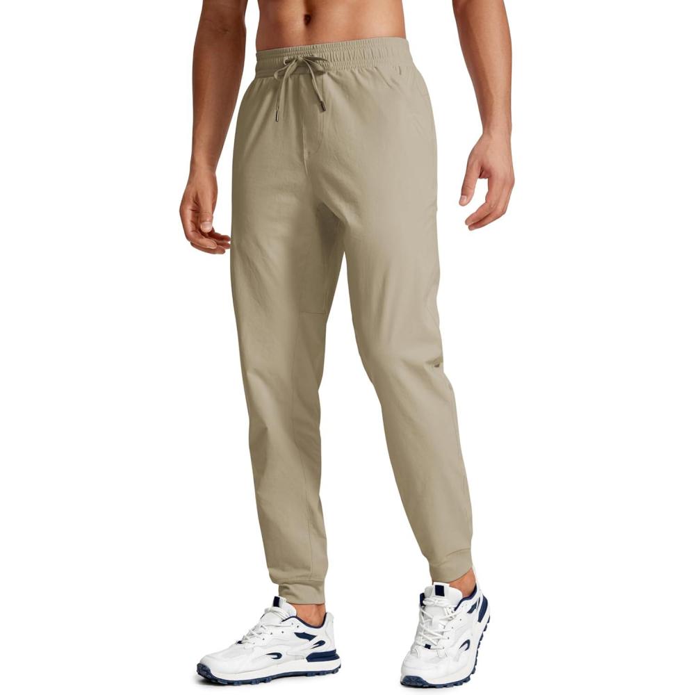imageCRZ YOGA Stretch Workout Joggers for Men 29quot31quot Lightweight Water Resistant Outdoor Workout Pants with Zip PocketsKhali Barley