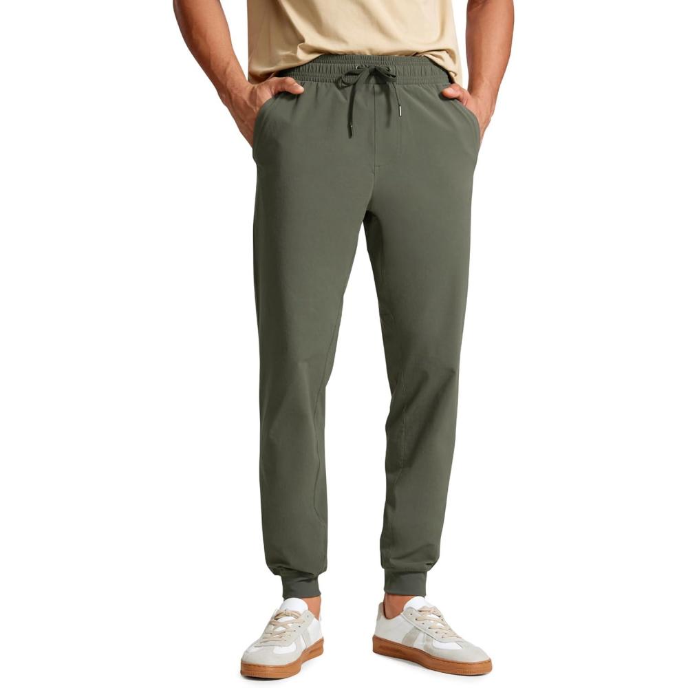 imageCRZ YOGA Stretch Workout Joggers for Men 29quot31quot Lightweight Water Resistant Outdoor Workout Pants with Zip PocketsLight Army Green