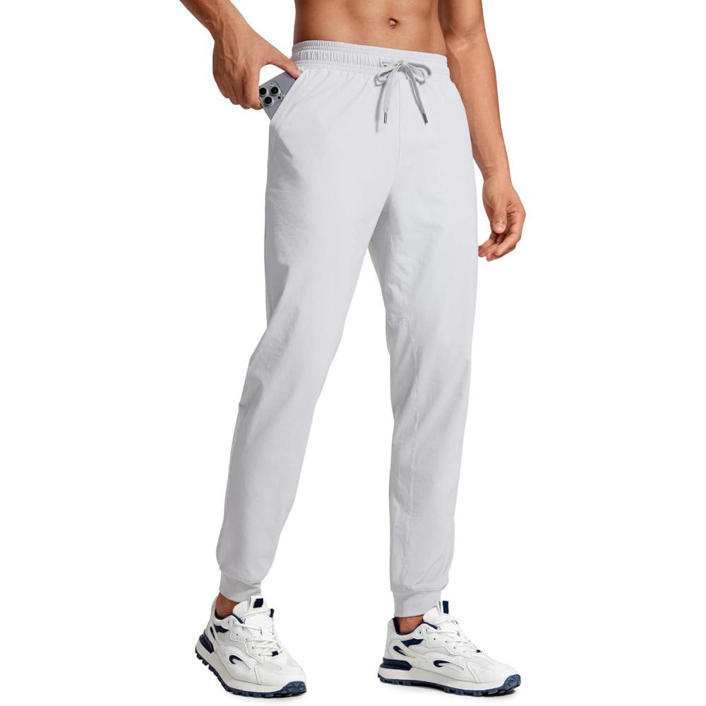 imageCRZ YOGA Stretch Workout Joggers for Men 29quot31quot Lightweight Water Resistant Outdoor Workout Pants with Zip PocketsPlatinum Grey