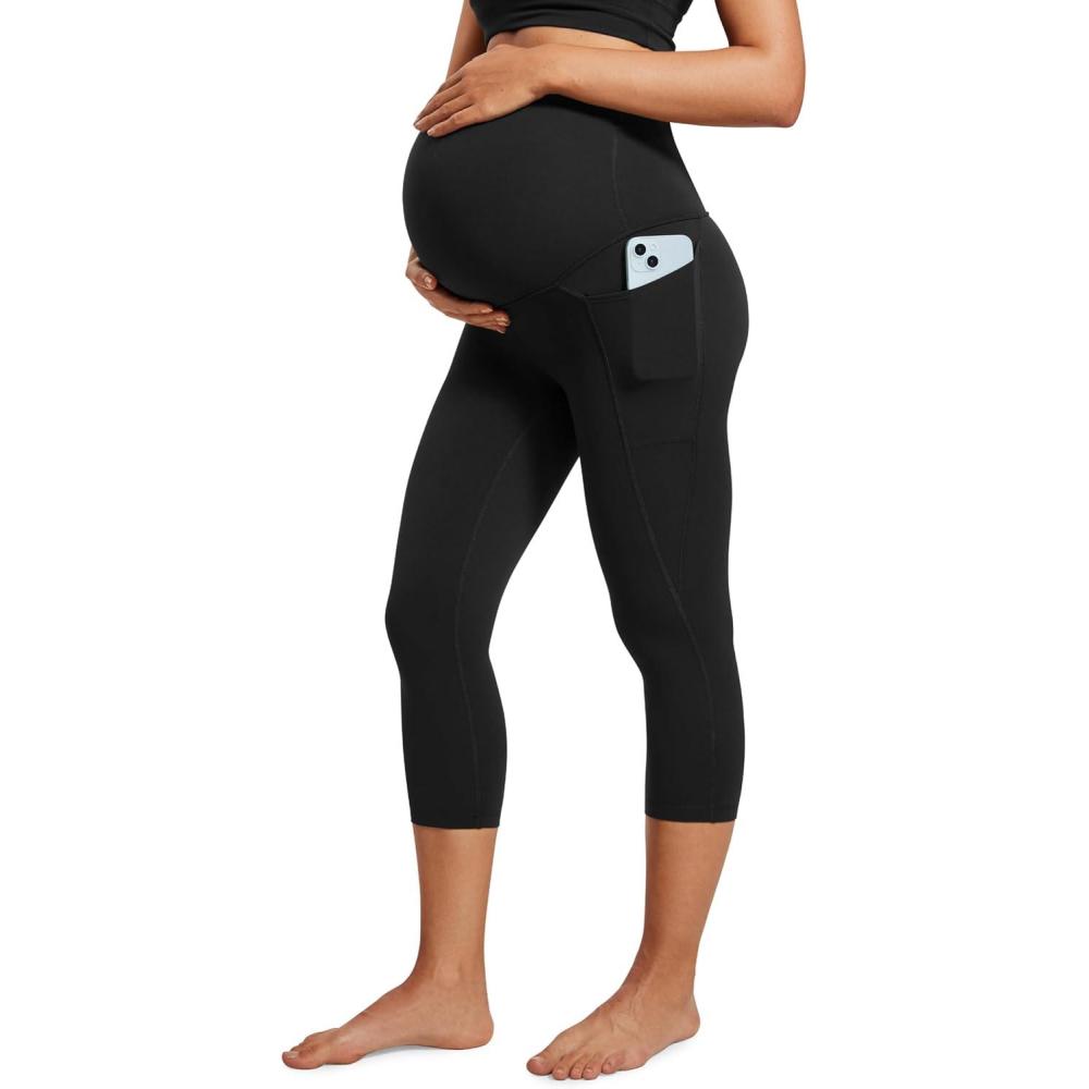 imageCRZ YOGA Womens Butterluxe Maternity Capris Leggings with Pockets 21quot Workout Active Yoga Soft Over The Belly Crop PantsBlack