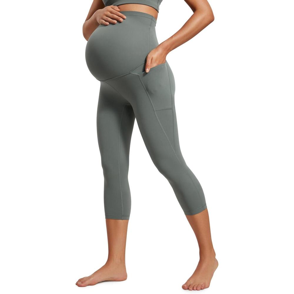 imageCRZ YOGA Womens Butterluxe Maternity Capris Leggings with Pockets 21quot Workout Active Yoga Soft Over The Belly Crop PantsGrey Sage