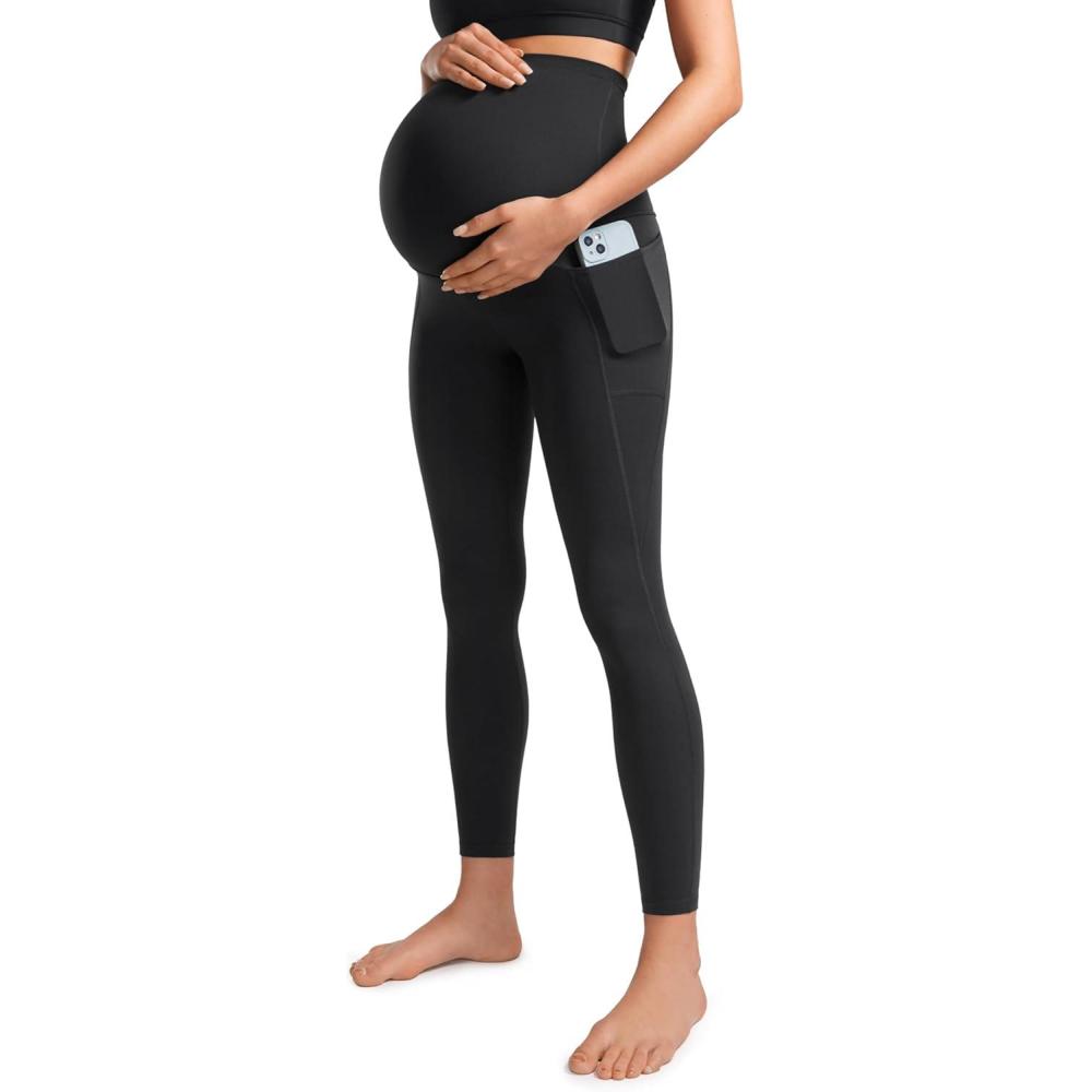 imageCRZ YOGA Womens Butterluxe Maternity Leggings with Pockets Over The Belly 25quot Workout Active Yoga Pregnancy Pants SoftBlack