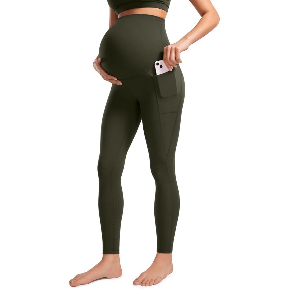 imageCRZ YOGA Womens Butterluxe Maternity Leggings with Pockets Over The Belly 28quot Soft Workout Active Yoga Pregnancy PantsOlive Green