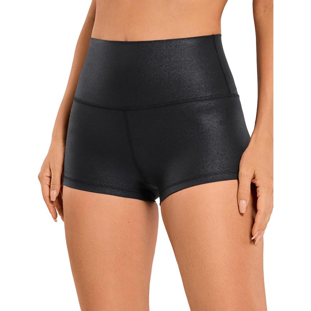 imageCRZ YOGA Womens Butterluxe Matte Faux Leather Biker Shorts 25 High Waist Workout Yoga SpandexBlack
